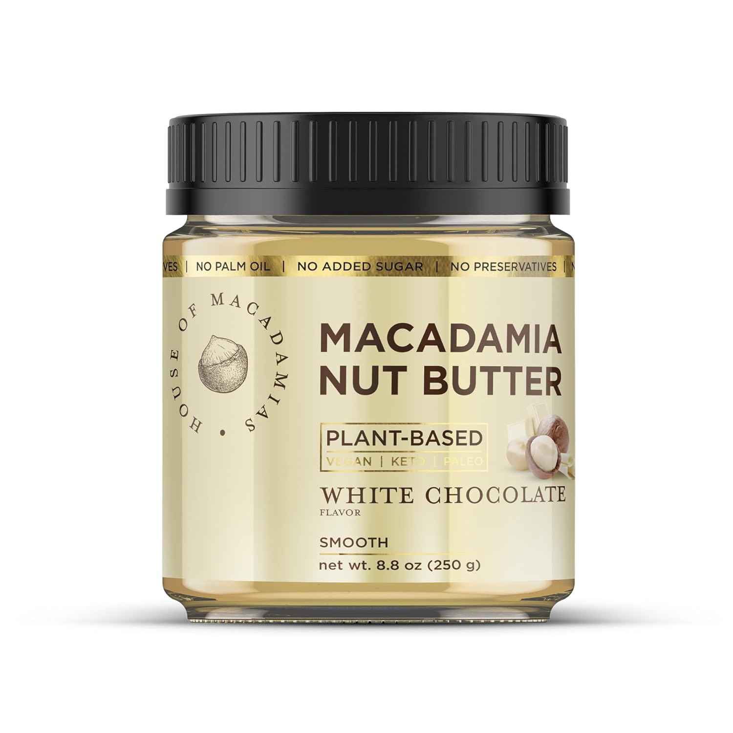 Macadamia Nut Butter, White Chocolate - 1 x 8.8oz - No Added Sugar, No Palm Oil, Plant-based, No Artificial Ingredients