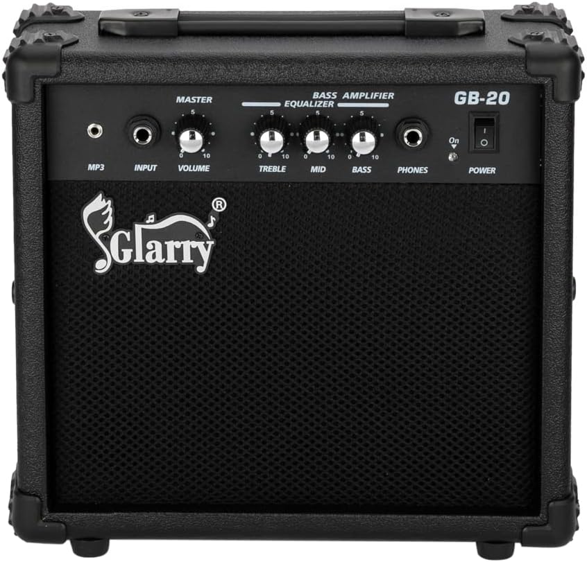 GLARRY Amplifier for Electric Bass，20W Guitar Amp, Bass Guitar Combo Amp - High, Low & Mid Controls with Illuminated Power Switch - Versatile Amplifier for Performance