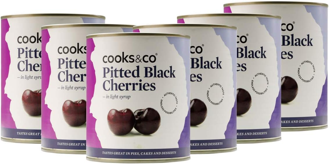 Cooks & Co Pitted Black Cherries in Syrup 850 g (Pack of 6)