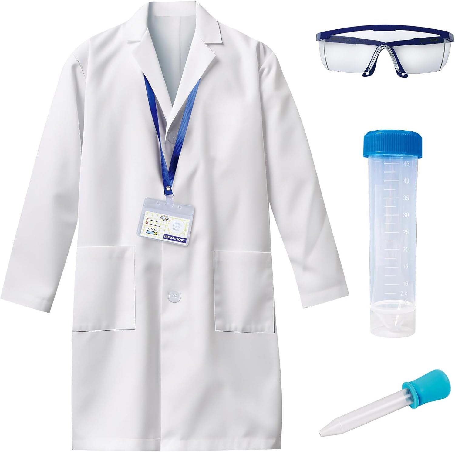 UNGLINGA Lab Coat for Kids Boys Girls Children Doctor Scientist Costume,with Science Goggles ID Card Test Tube for Halloween Pretend Play