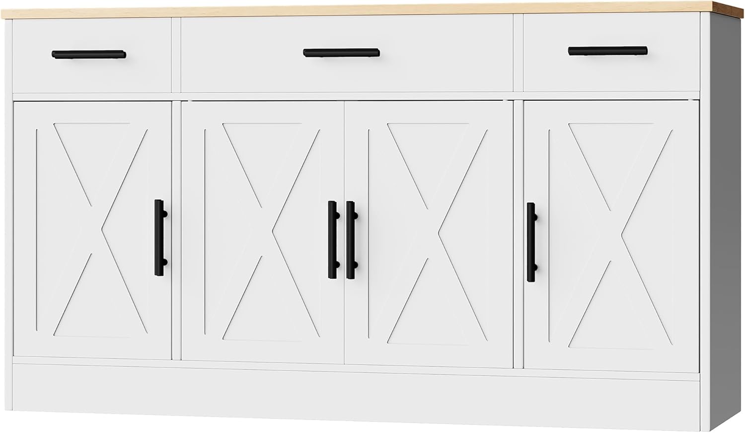 Shintenchi Buffet Cabinet with Storage,53.4" Large Kitchen Storage Cabinet with 3 Drawers and 4 Doors,Wood Farmhouse Buffet Cabinet with Adjustable Shelf for Kitchen Living Room,White