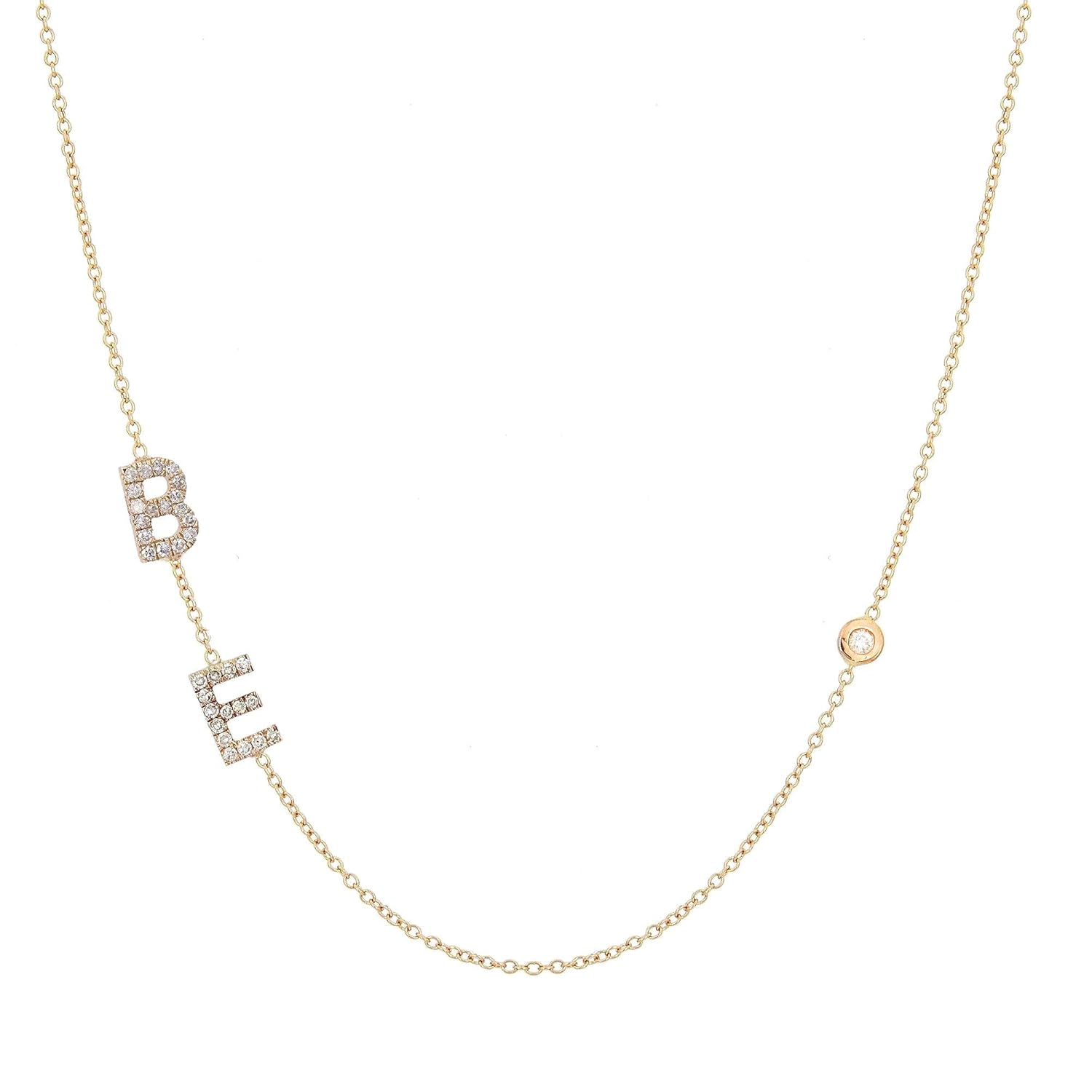 14k Solid Gold Diamond Personalized Letter Necklace - Custom Sideways Initial Choker Pendant - Unique Gift for Women and Girls