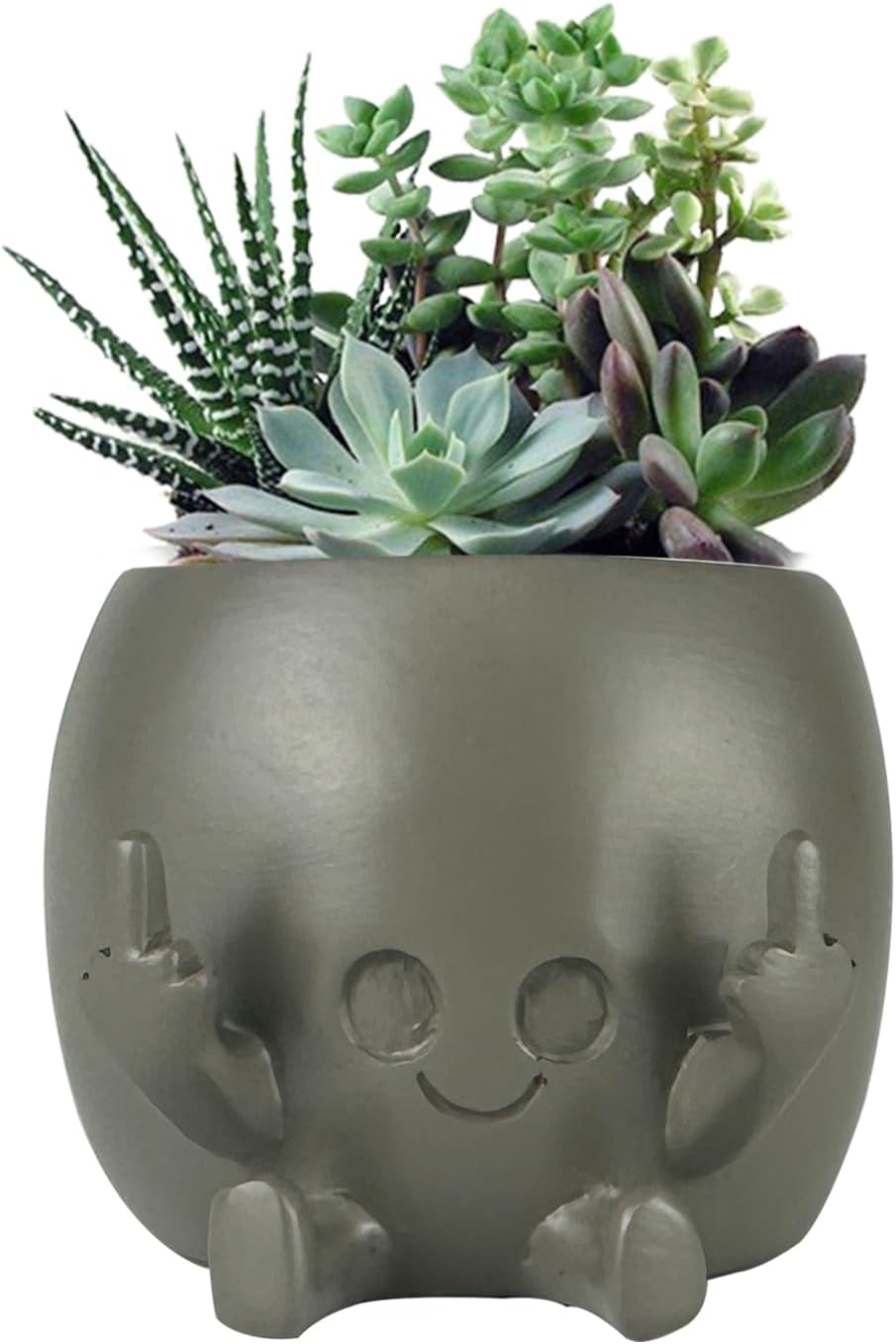 Funny Plant Pot with Fingers Up - Novelty Resin Smile Succulent Flower Pots, Cute Small Plant Pot, Smiley Face Plant Pot for Indoor Outdoor Garden Plant, Gifts for Lovers Home Table Decor (Grey)