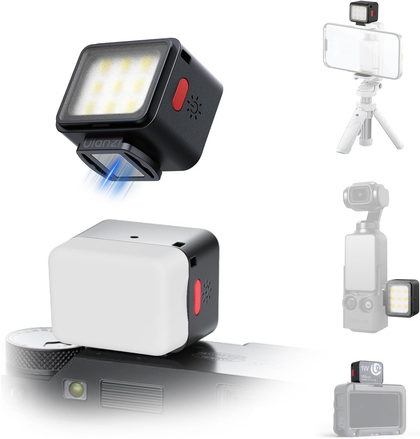 ULANZI DG01 Mini Cube Phone Light Portable LED Camera Light for DJI OSMO Pocket 4/3 Action Camera Sony zv-e 10 Canon r550,Support Magnetic Attraction & Type-C Charging for ULANZI JJ02 Tripod