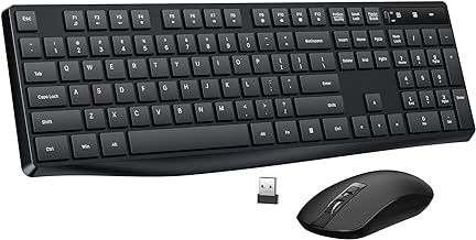 Wireless Keyboard and Mouse Combo, Lovaky 2.4G Full-Sized Ergonomic Keyboard Mouse, 3 DPI Adjustable Cordless USB Keyboard and Mouse, Quiet Click for Computer/Laptop/Windows/Mac (1 Pack, Black)