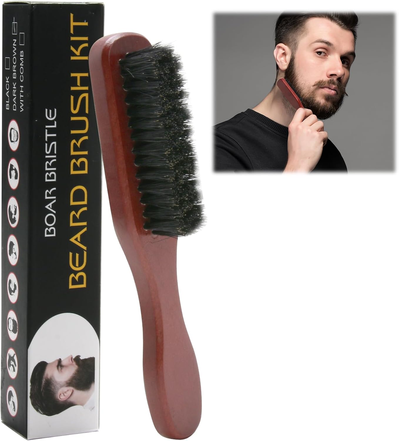 Beard Brush,Wild Boar Bristle Beard Brush with Walnut Wood Handle, Beard & Mustache Comb for Men’s Grooming, Promotes Beard Growth & Softness