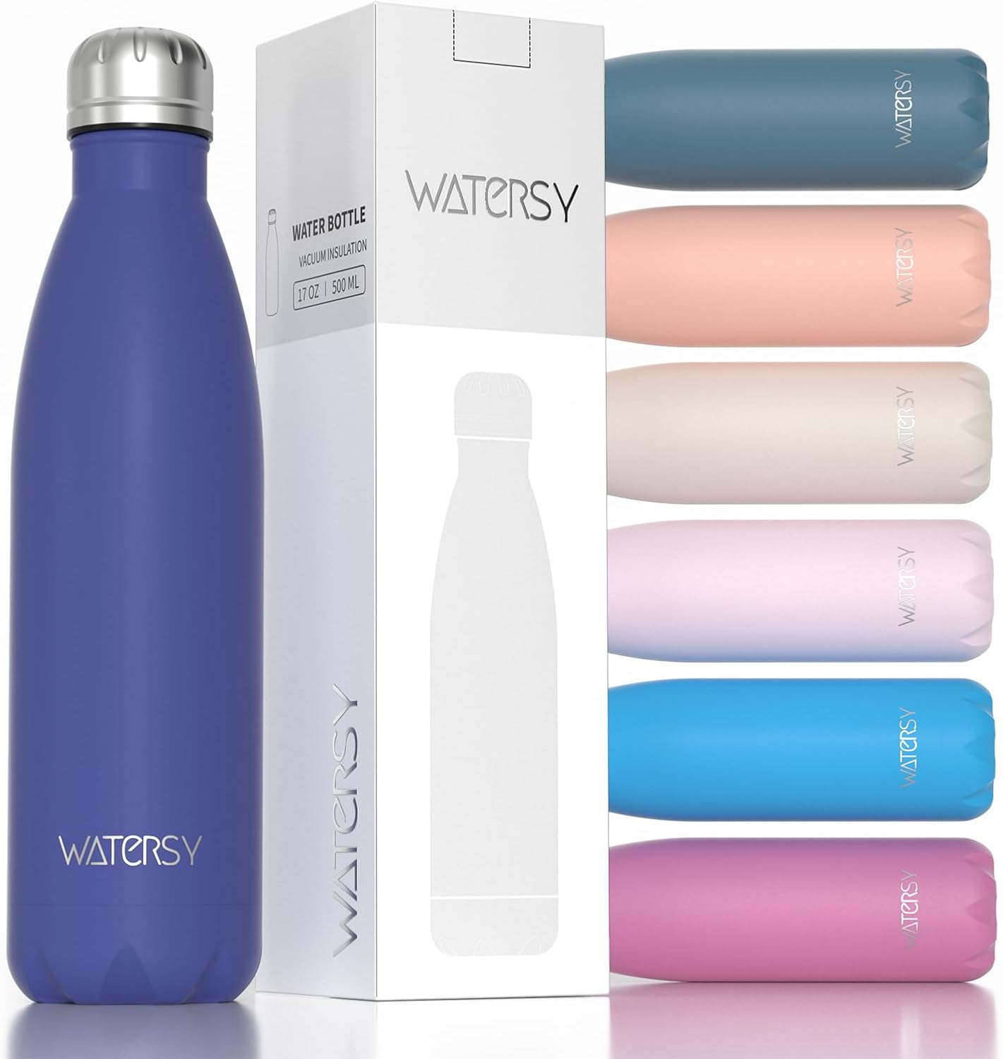 Stainless Steel water bottles,17oz/500ml Insulated Water Bottles,Deep Blue metal water bottle Keeps Drink Cold and Hot,BPA Free kids water bottles for School,Gym,Travel,Sports