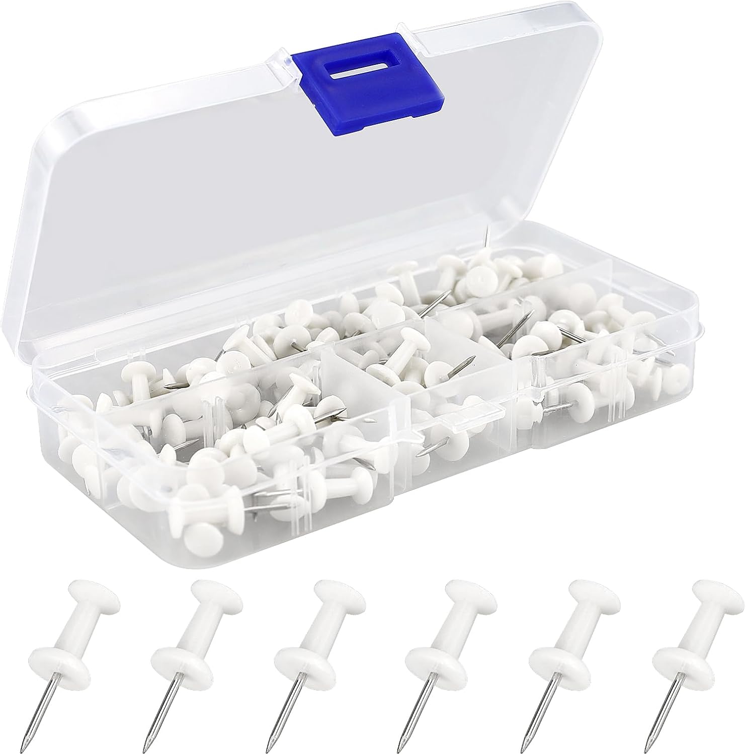 HXMJIED 100 Pcs Push Pins, White Thumb Tacks, Drawing Pins, Plastic Thumb Tacks, Steel Push Pins, Head Push Pins, Map Thumb Tacks, for Cork Board Bulletin, Maps, Posters, Note