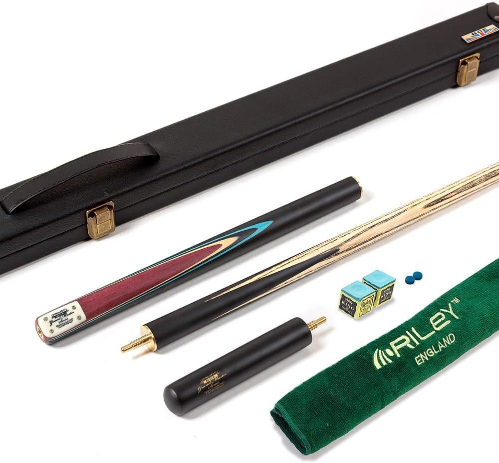 BCE Grandmaster 3/4 Cut Snooker Cue with Extension & Hard Case - 3 Piece - 57" with 9.5mm Tip - Finest North American Ash Shaft - Hand Spliced Layered Ebonised Black Wood Butt