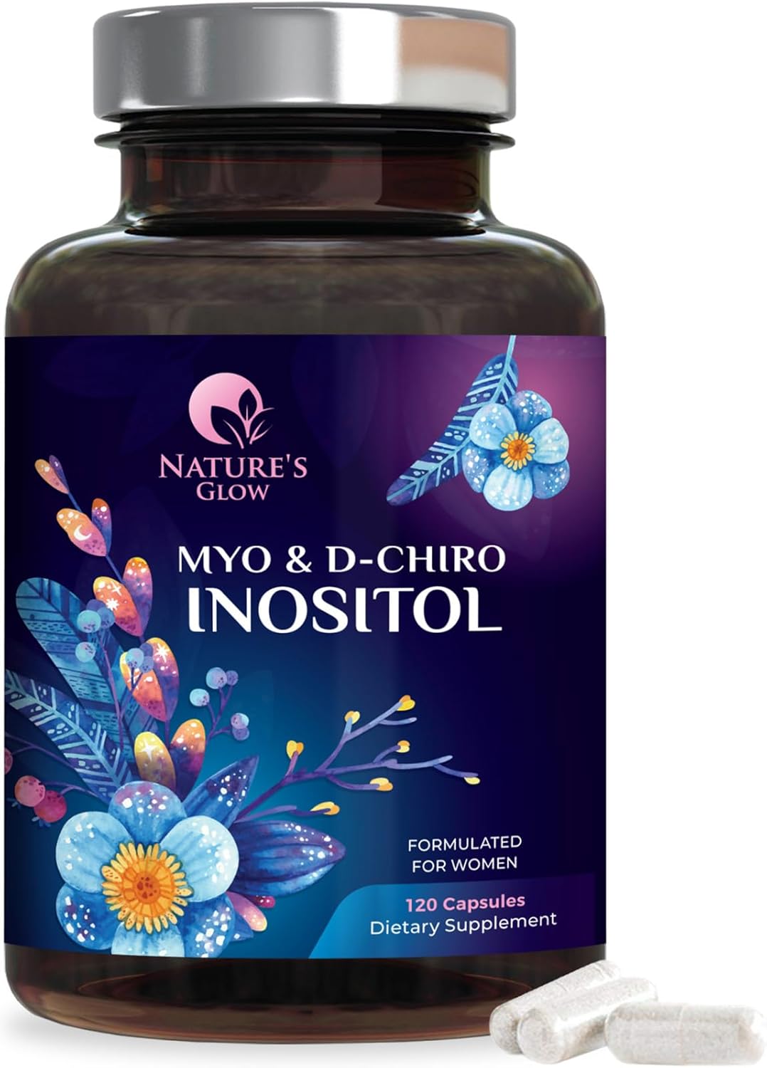 Myo-Inositol & D-Chiro Inositol 1025mg, Premium 40:1 Ratio for Natural Hormone Support & Ovarian Health, Myo & D Chiro Supplement for Women's Balance Support, Vegan Vitamin B8, Non-GMO - 120 Capsules