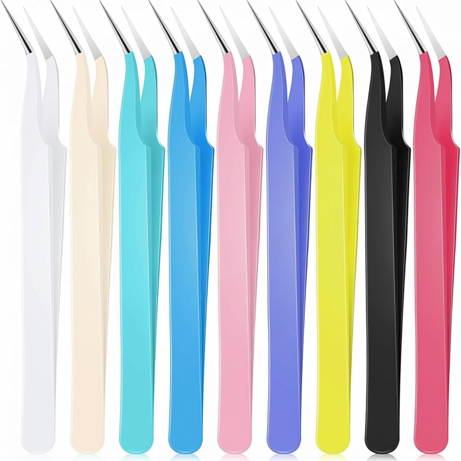 Honoson 9 Pcs Curved Pointed Craft Tweezers Precision Tweezer,Multicolor