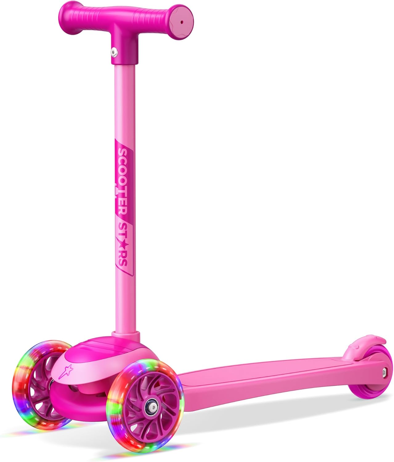 3 Wheel Scooter for Kids, Smooth Light Up LED Front Wheels, Wide Anti Slip Deck, Rear Foot Brake, Easy Maneuvering T-bar Handle, Indoor & Outdoor Ride On Toys for Ages 2 Up