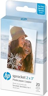HP Sprocket 2x3" Premium Zink Sticky Back Photo Paper (20 Sheets) Compatible with HP Sprocket Photo Printers, White