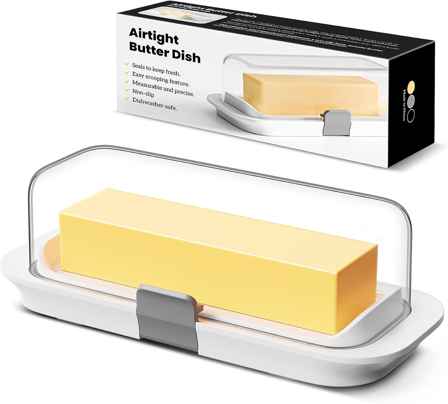 Butter Dish with Lid for Countertop and Refrigerator Door Shelf, Airtight Butter Keeper Container, Butter Holder for East/West Coast Butter, BPA-free, Microwave/Dishwasher Safe
