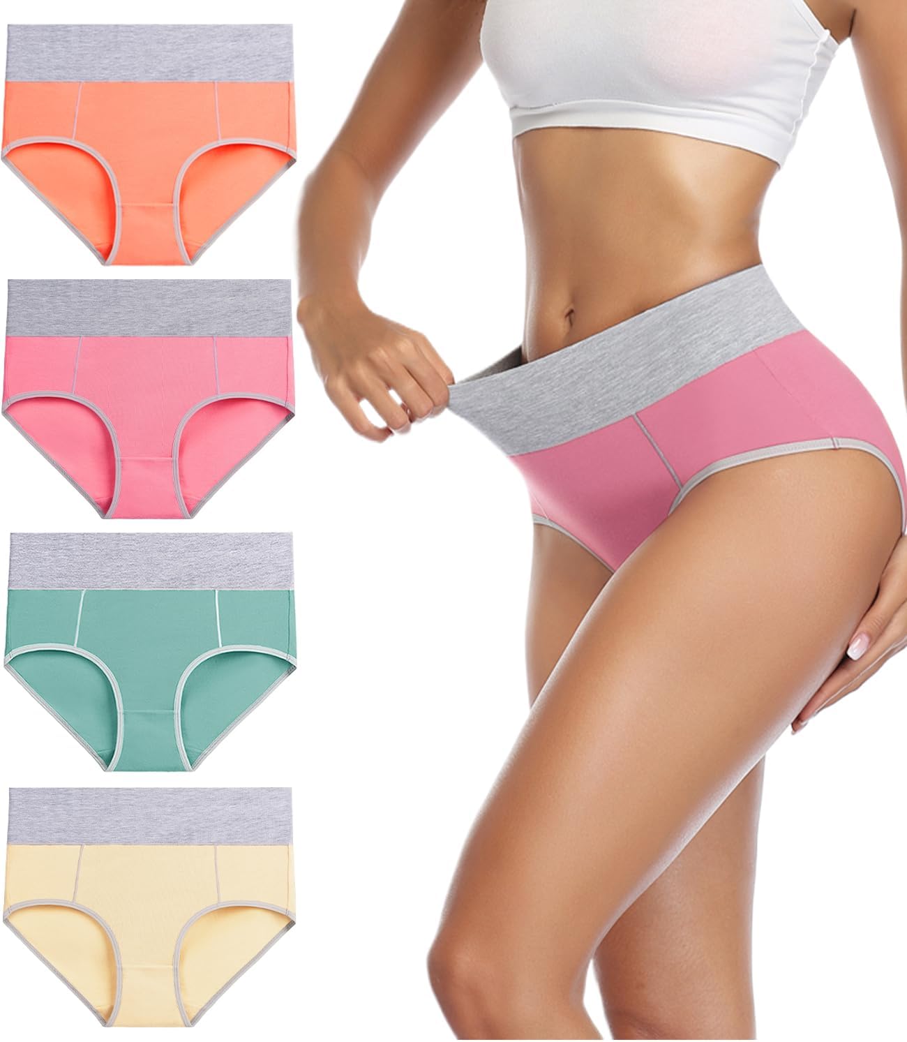 wirarpa Underwear Women High Waist Cotton Knickers Ladies Panties Full Coverage Briefs Underpants Plus Size 5 Pack