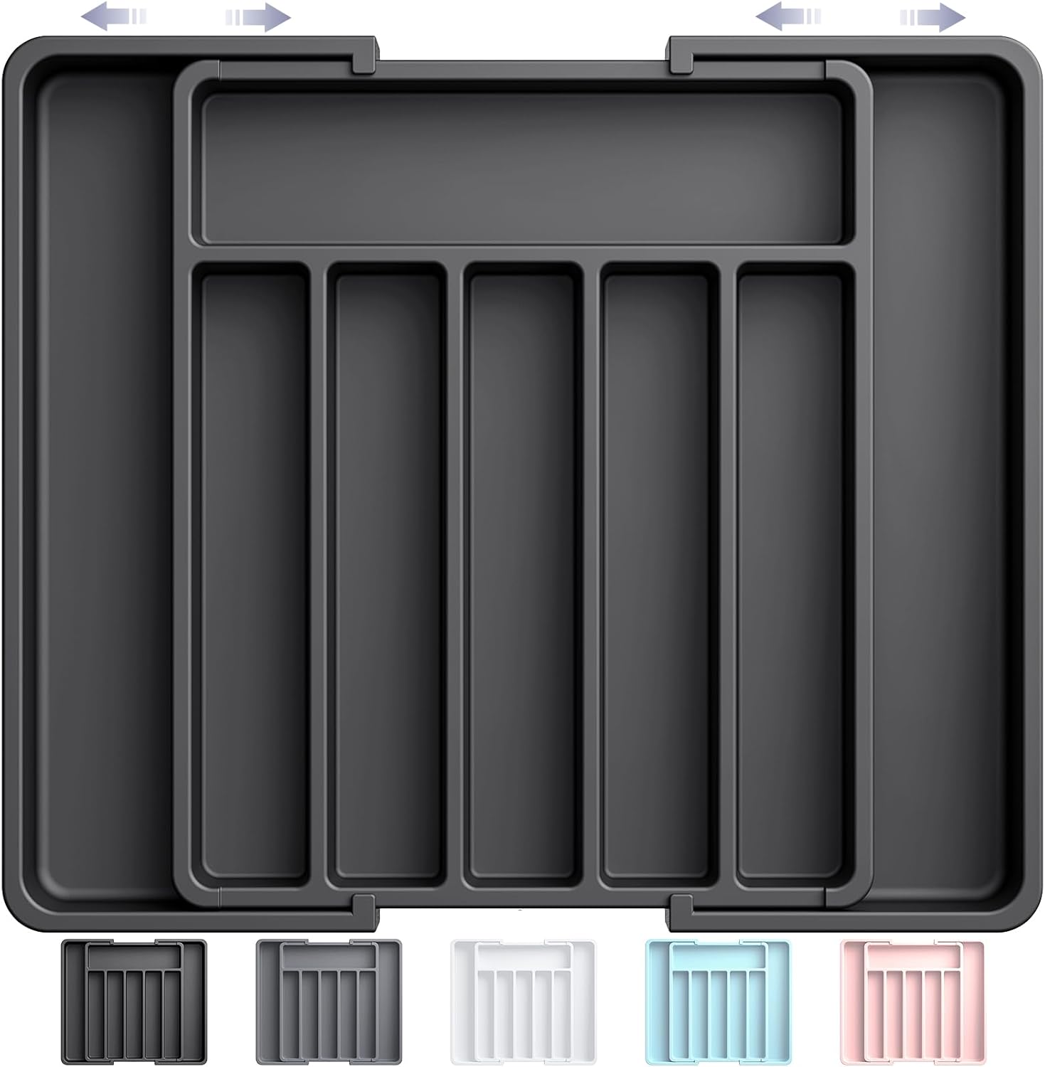 Aujen Cutlery Drawer Organiser - Expandable Kitchen Drawer Storage Organiser, Adjustable Cutlery Tray, Multipurpose Utensil Organisation for Forks, Knives, Black, 34.00x4.17x 26.00~50.00 cm