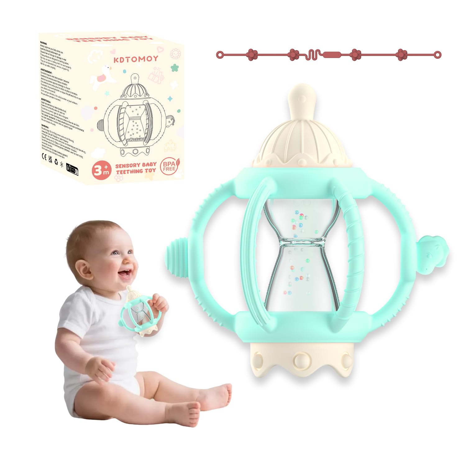 Baby Teething Toy Rattle for 0-6 Months, Silicone Pacifier Teether for Babies 6-12 Months, Montessori Sensory Toys 6-18 Months, Toddler Molar Teething Relief, Infant Boys Girls Essential Gifts (Mint)