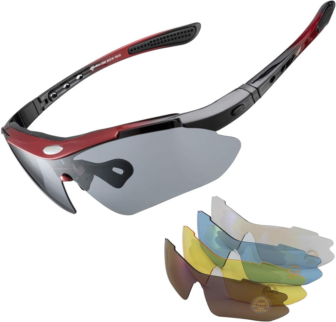 ROCKBROS Polarized Cycling Sunglasses for Men Women Sports Sunglasses UV Protection Cycling Glasses with 5 Interchangeable Lenses Bike Goggles TR90 Unbreakable Frame