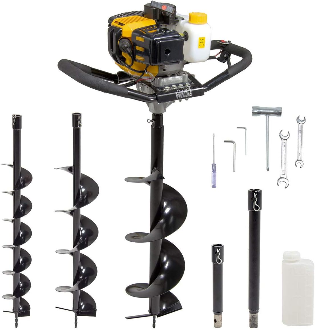 52cc Earth Auger Petrol Ground Drill Fence Post Hole Digger 2 Stroke Wolf with 100mm 150mm 200mm Drill Bits + 2 Extensions - 2 Years Warranty