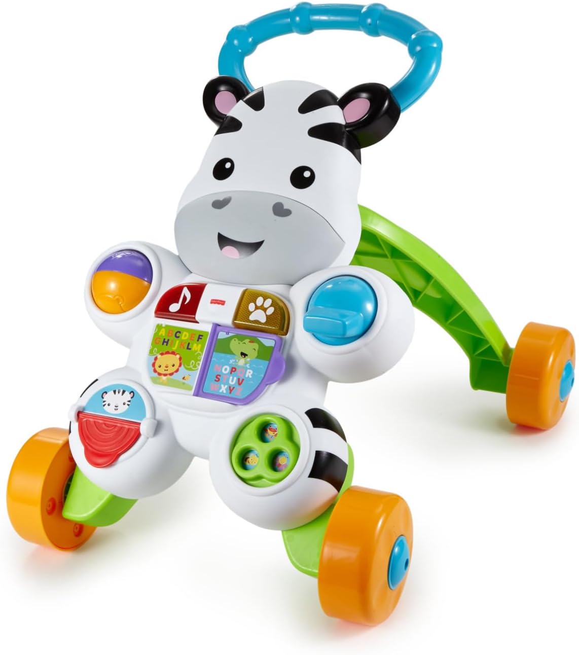 Fisher-Price Learn with Me Zebra Walker | First Steps Baby Walker Push Along Toy with Lights, Music, Baby Girl and Baby Boy Toys | Hands-On Toddler Baby Push Along Walker | UK English Version, GXC31