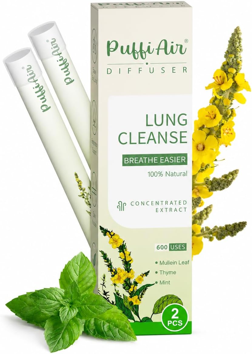 Puffiair Diffuser Pen, Natural Herbal Mullein Lung Detox Inhaler (2 Sticks)