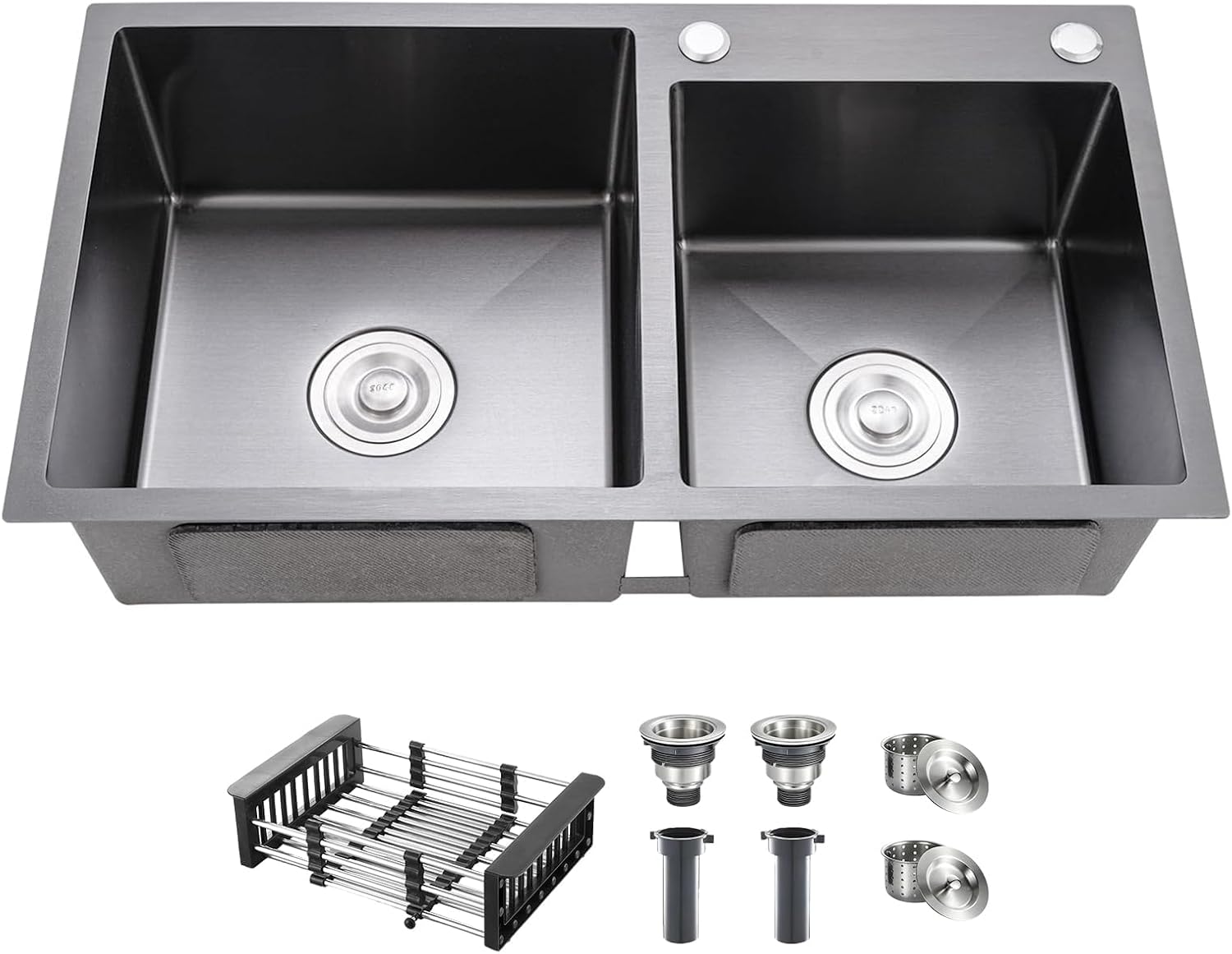 31" x 18" Black Double Bowl Kitchen Sink, Drop-in/Topmount Overmount Kitchen Sinks Basin with 304 Nano-Coated and Accessories