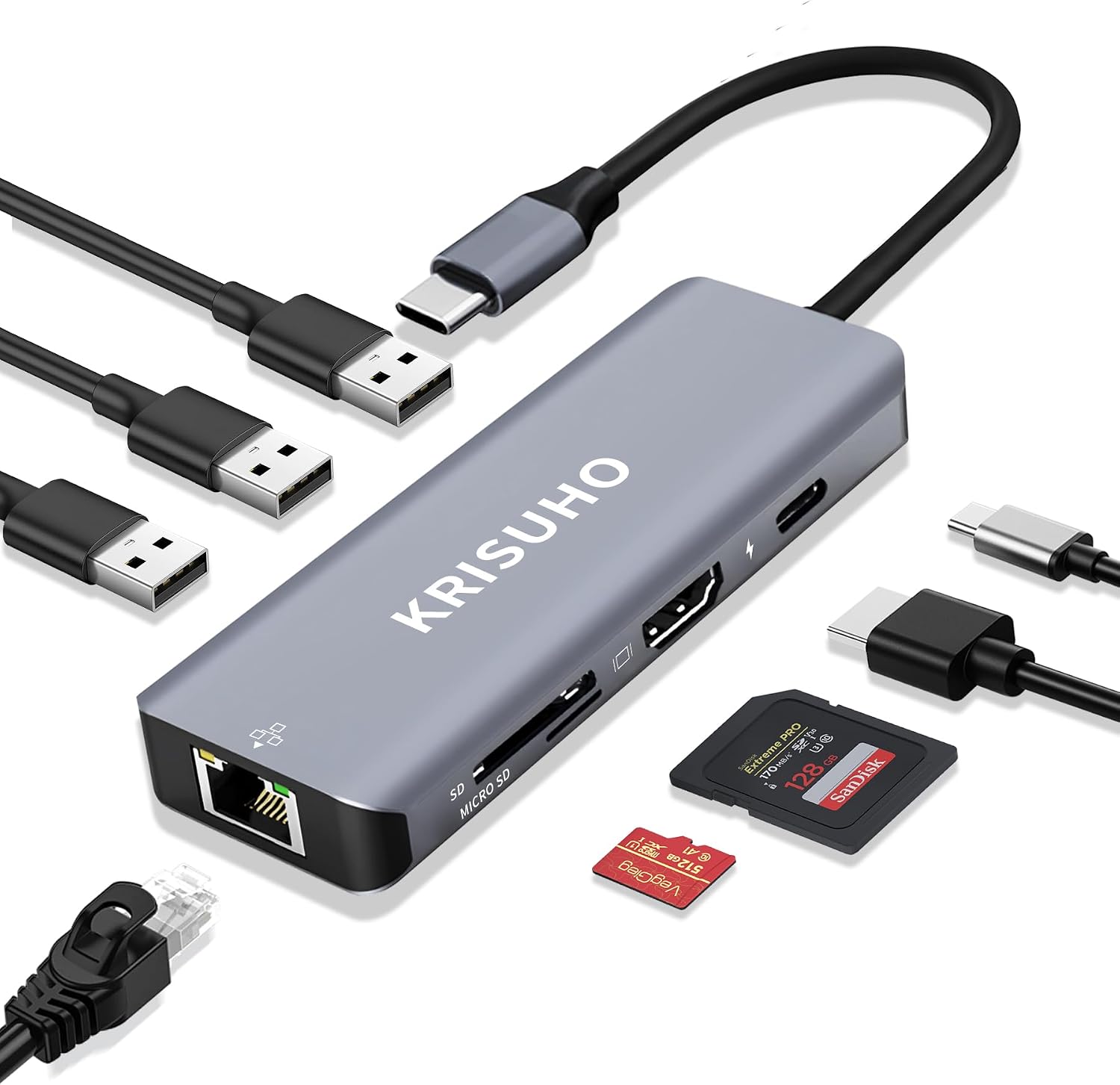 USB C Hub Multiport Adapter USB C Hub Ethernet 8 in 1 usb hub usbc macbook neo accessories mac usb adapter usb c dongle 4K HDMI 100W PD SD/TF card reader USBC to Ethernet Adapter