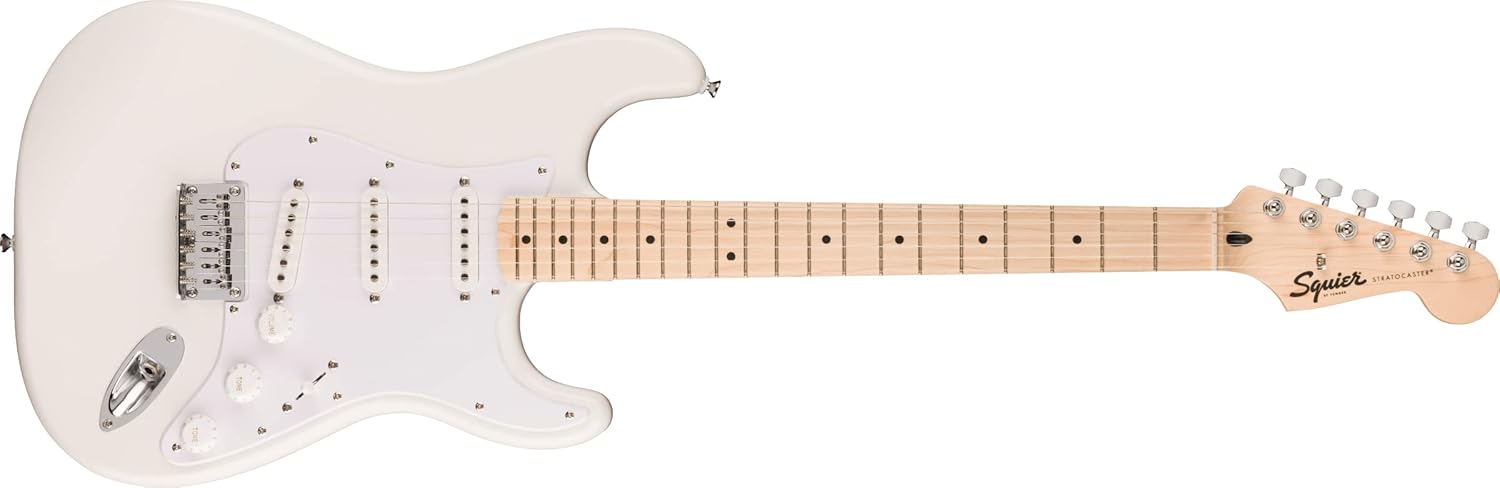 Squier by Fender Sonic Stratocaster HT Electric Guitar, Maple Fingerboard, White Pickguard, Arctic White, Comes with Free Virtual Lessons