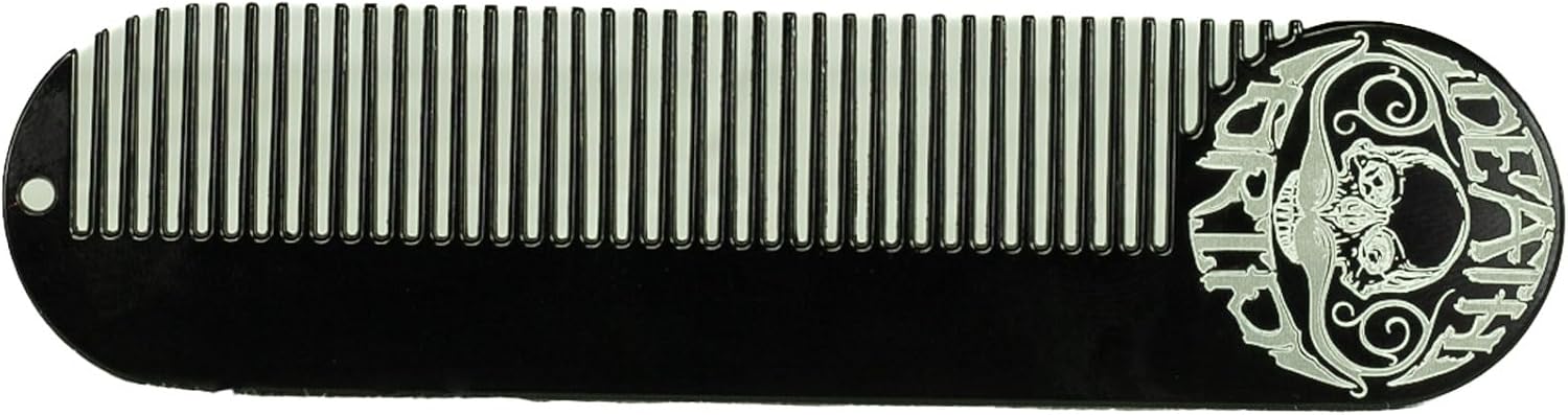 Hair Comb Death Grip 5" x 1.25" Keychain Comb | Fine Tooth Black Powder Coated Stainless Steel For Hair Styling & Beard & Moustache Grooming For Men