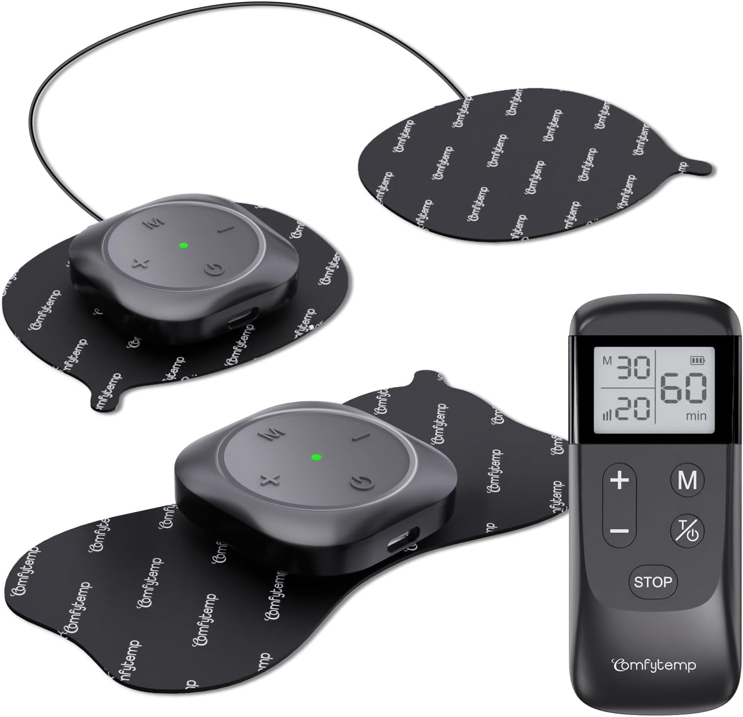 Comfytemp Wireless TENS Unit 30 Modes Muscle Stimulator for Pain Relief, FSA HSA Eligible 2 Packs Rechargeable TENS Machine with Remote, Pulse Muscle Stimulator for Back Shoulder Sciatica (4pads)