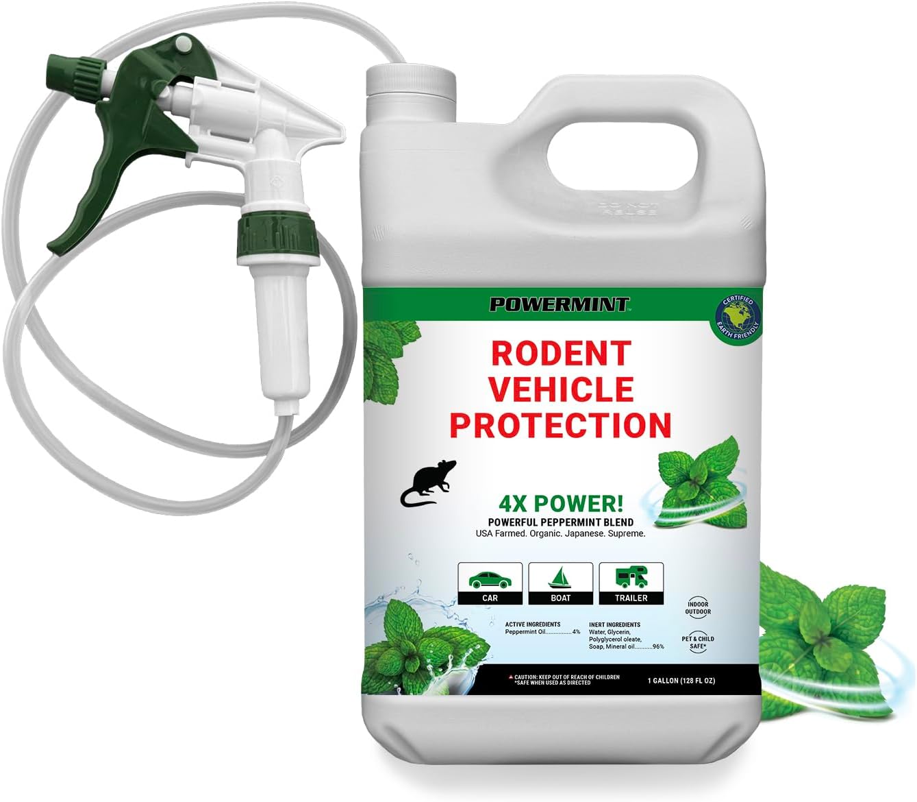 Peppermint Oil Rodent Vehicle Protection Spray (1 Gallon) for Vehicle Engines and Interiors - Cars, Trucks, RVs, and Boats