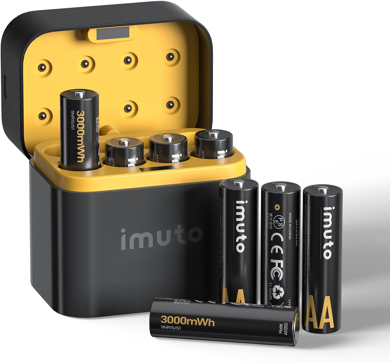 imuto AA Rechargeable Lithium Batteries of 8, 1600 Long Cycles，3000mAh High Capacity Batteries 1.5V Constant Output AA Lithium Battery with Battery Charger