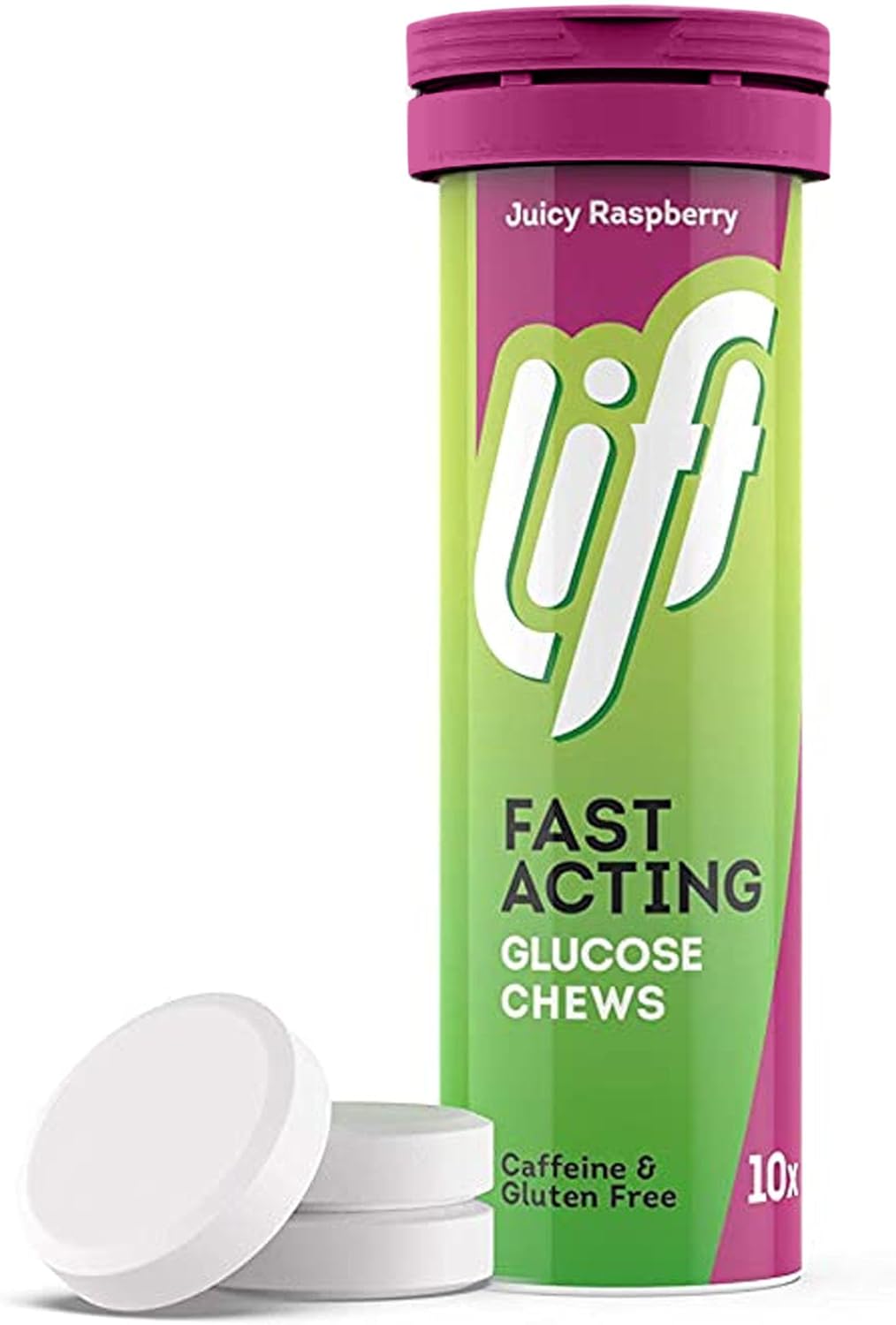 Lift Fast-Acting Glucose Chewable Energy Tablets, Raspberry, 12 Pack of 10-Tablet Tubes