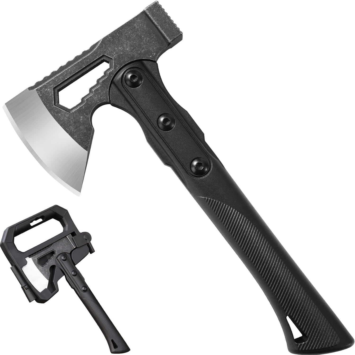 TESCOACH Multitool Camping Gear 3 in 1 Lightweight Hatchet, with Storage and Carrying Case, Carbon Steel/Fibreglass Handle(W: 0.57kg)