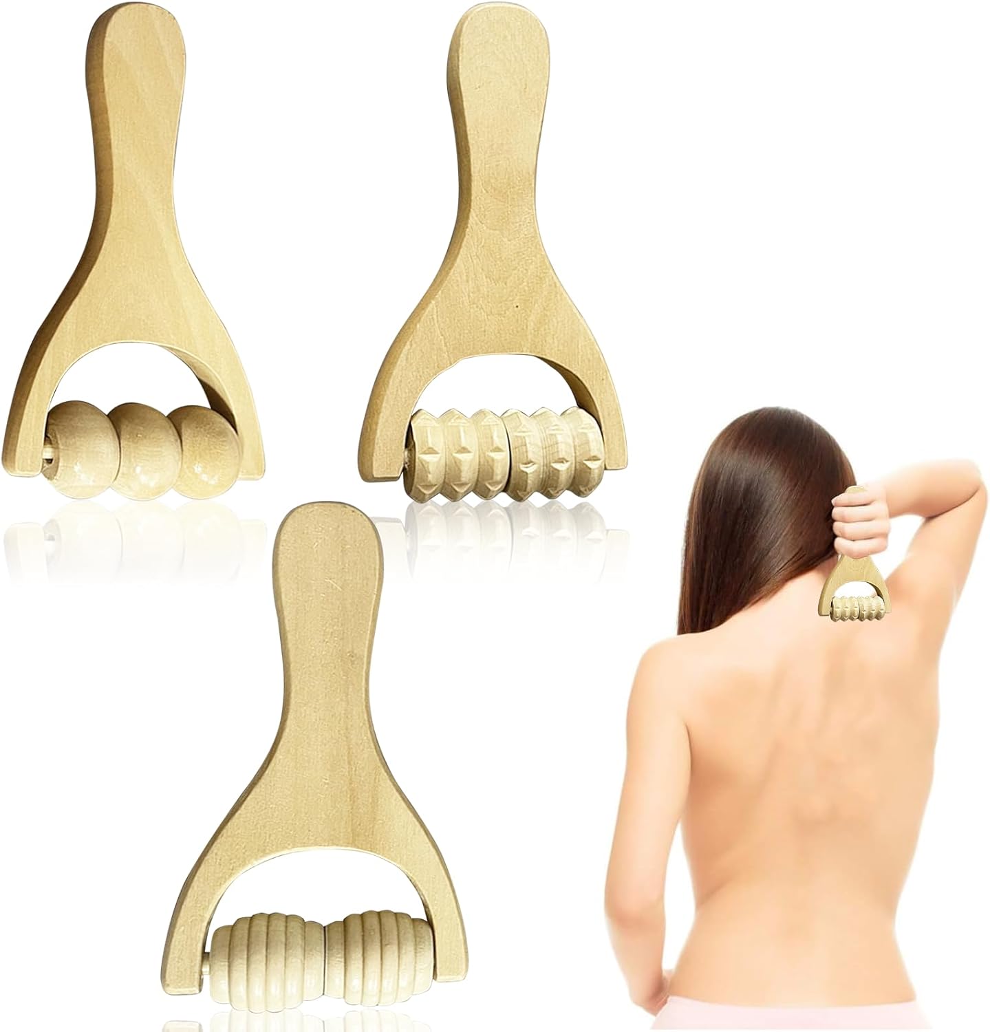 3PCS Wood Therapy Massage Tools Manual Muscle Roller Back Massage Roller Wooden Massage Roller Muscle Belly Relief Tool Muscle Roller Stick for Relaxes Thigh Leg Hands Full Body Muscle Men Women