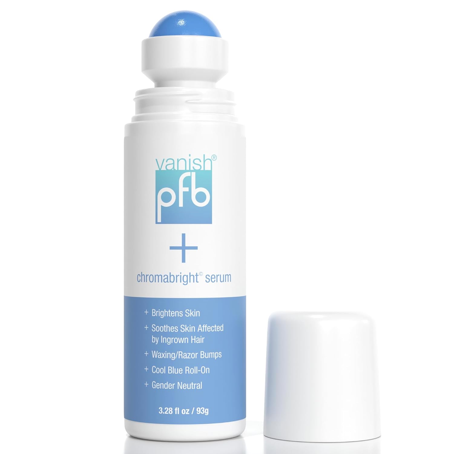 PFB Vanish Razor Bump Stopper Skin Care Treatment with Chromabright Dark Spot Remover, Roll On Formula Treats Ingrown Hairs and Razor Burns - 93g