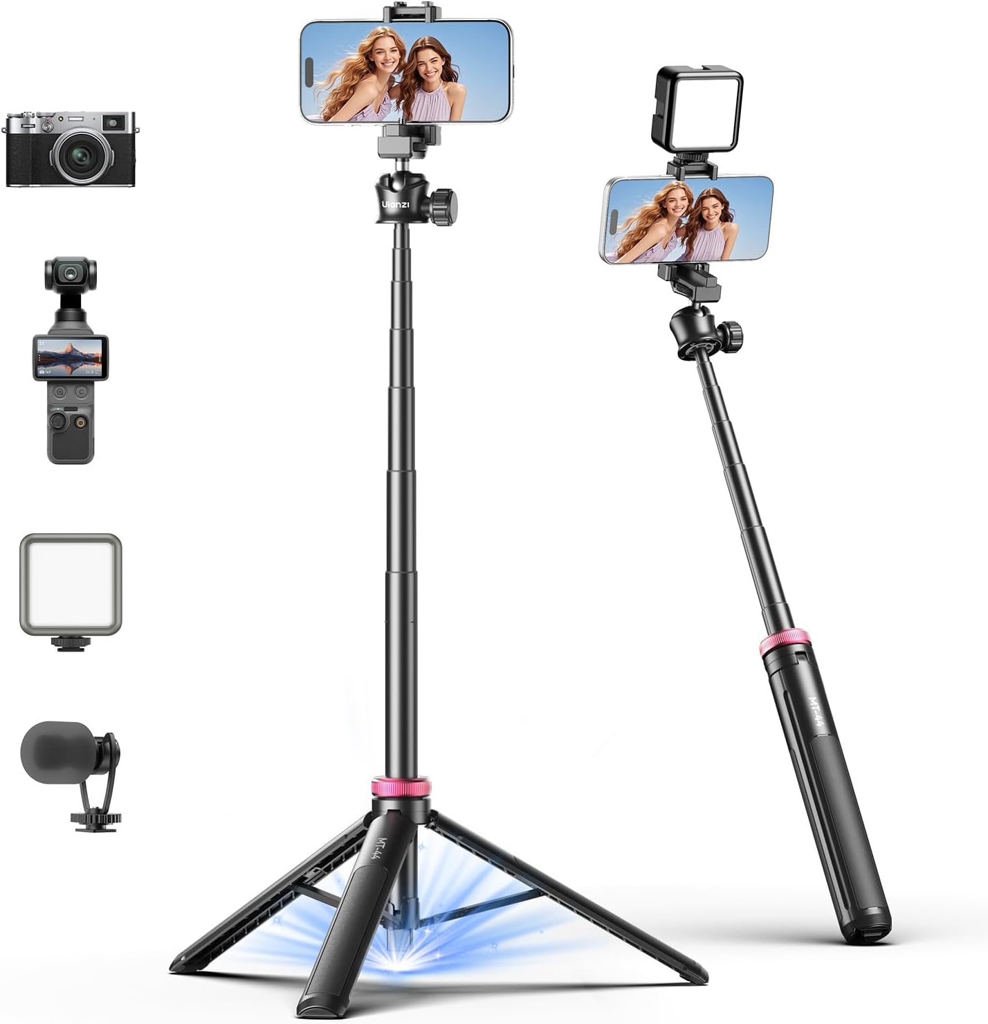 ULANZI MT44 Auto Open Phone Tripod, 59" Extendable Selfie Stick for iPhone