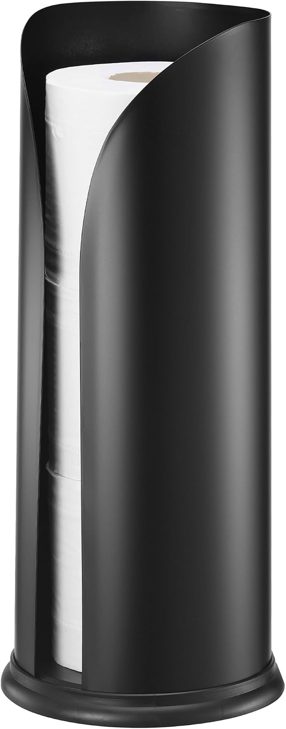 Navaris Toilet Roll Holder, Stainless Steel - Free Standing Storage Box for Up to 3 Loo Paper Rolls - Toilet-Roll Holders for Bathroom Organisation - Minimalist Design, Black