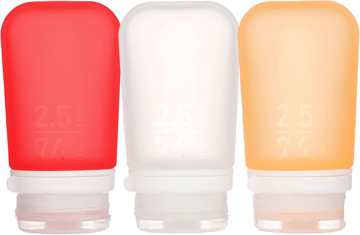 humangear GoToob+ 3-Pack, Medium (2.5 fl oz), Clear/Red/Orange