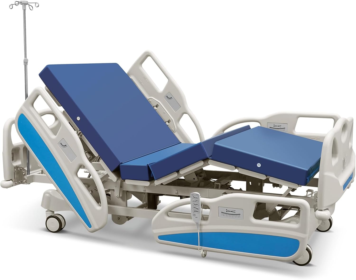 Premium 5 Function Full Electric Hospital Bed with LINAK Motors and PU Advanced Mattress for Home Use, Hospital ICU Bed with Fully Adjustable, Remote Control, Quiet Wheels, IV Pole, 89" x 41"