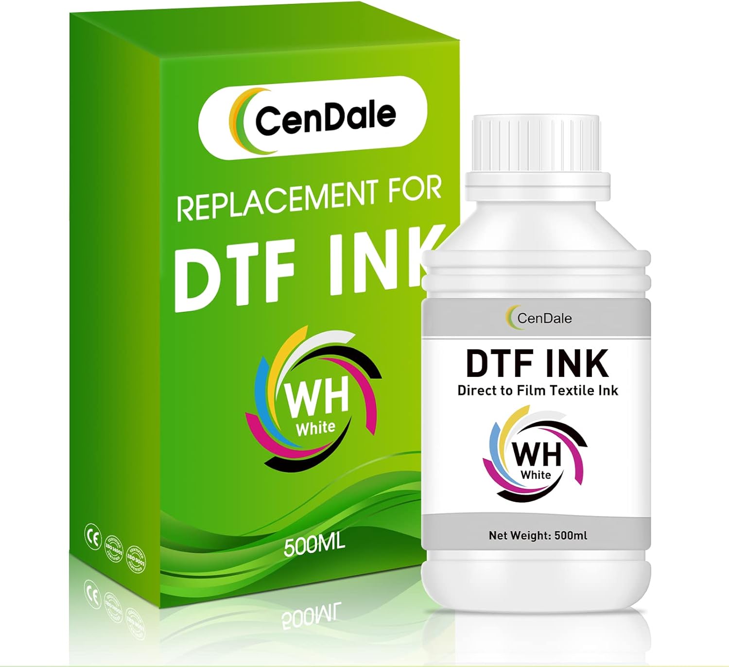 CenDale Premium DTF Ink - White Ink for PET Film, Refill Ink for Epson ET-8550, L1800, L800, R2400, P400, P800, XP15000, Heat Transfer Printing Direct to Film (500ml)