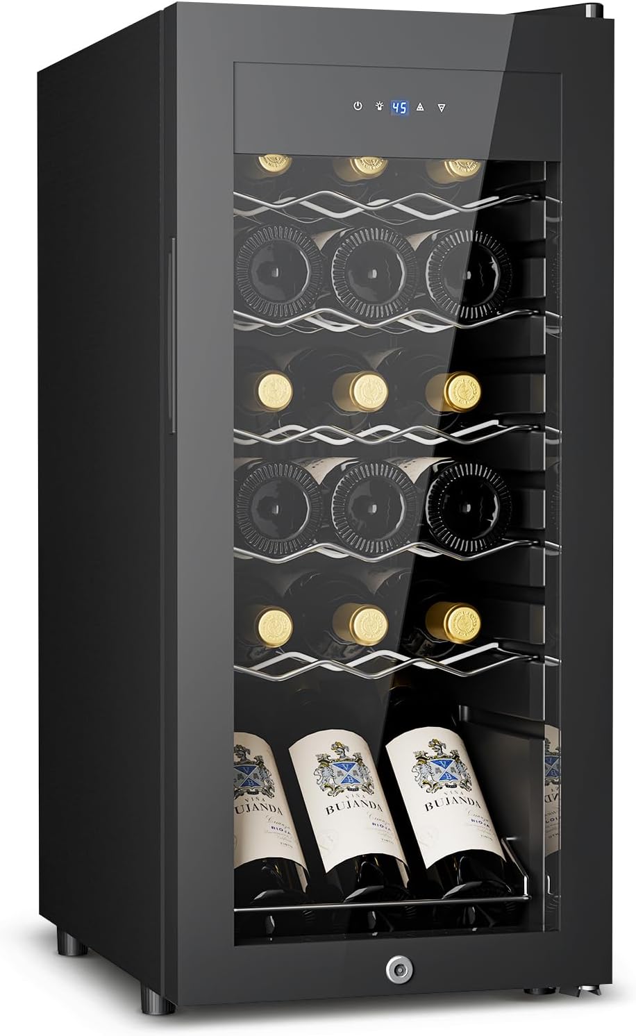 Feelfunn 18 Bottle Wine Cooler Refrigerator - Small Wine Fridge with Glass Door & Digital Temperature Control, Freestanding Wine Refrigerator for Red, White, Champagne or Sparkling Wine, Black