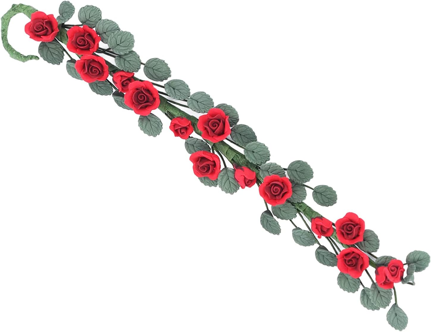 PRTECY Artificial Miniature Rose Vine Faux Red Rose Flower with Green Leaves Hook Hanging Mini Floral Garland for Art Ornament