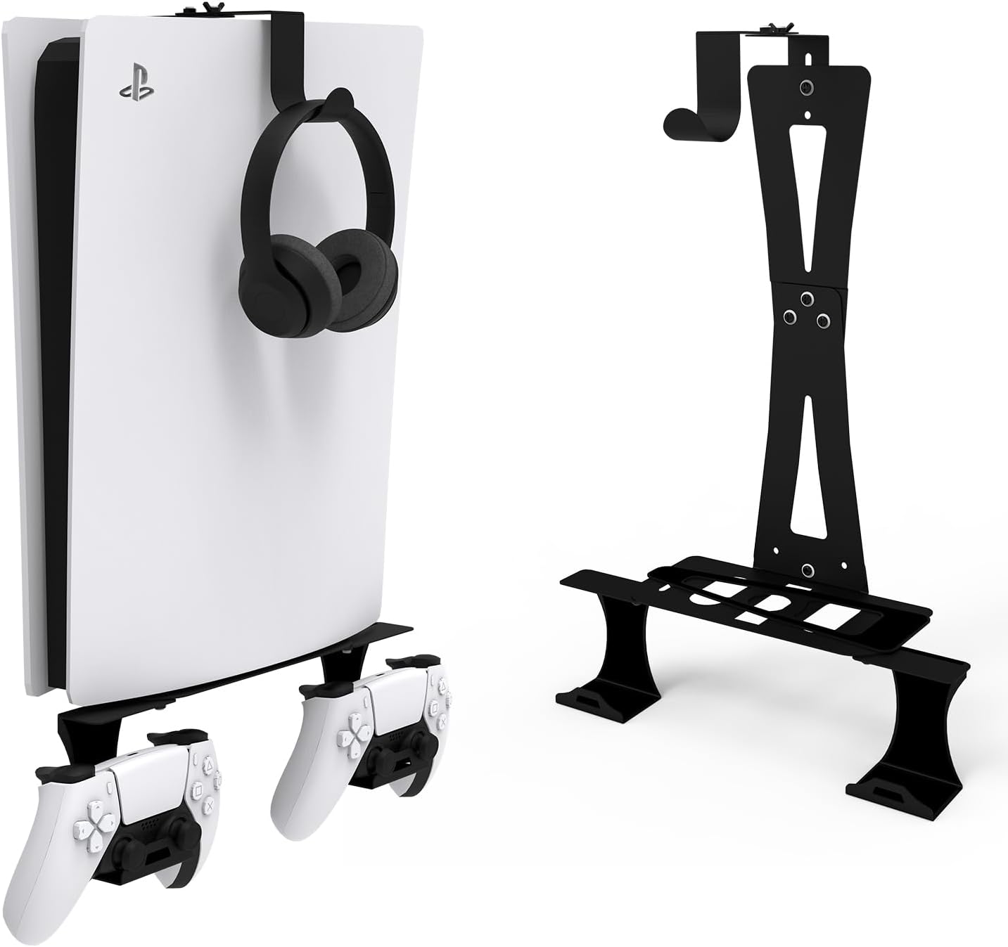 tonhui Wall Mount for PS5/PS5 Slim/PS5 pro with Controller Holder and Headphone Holder, Solid Metal PS5 Accessories - Black