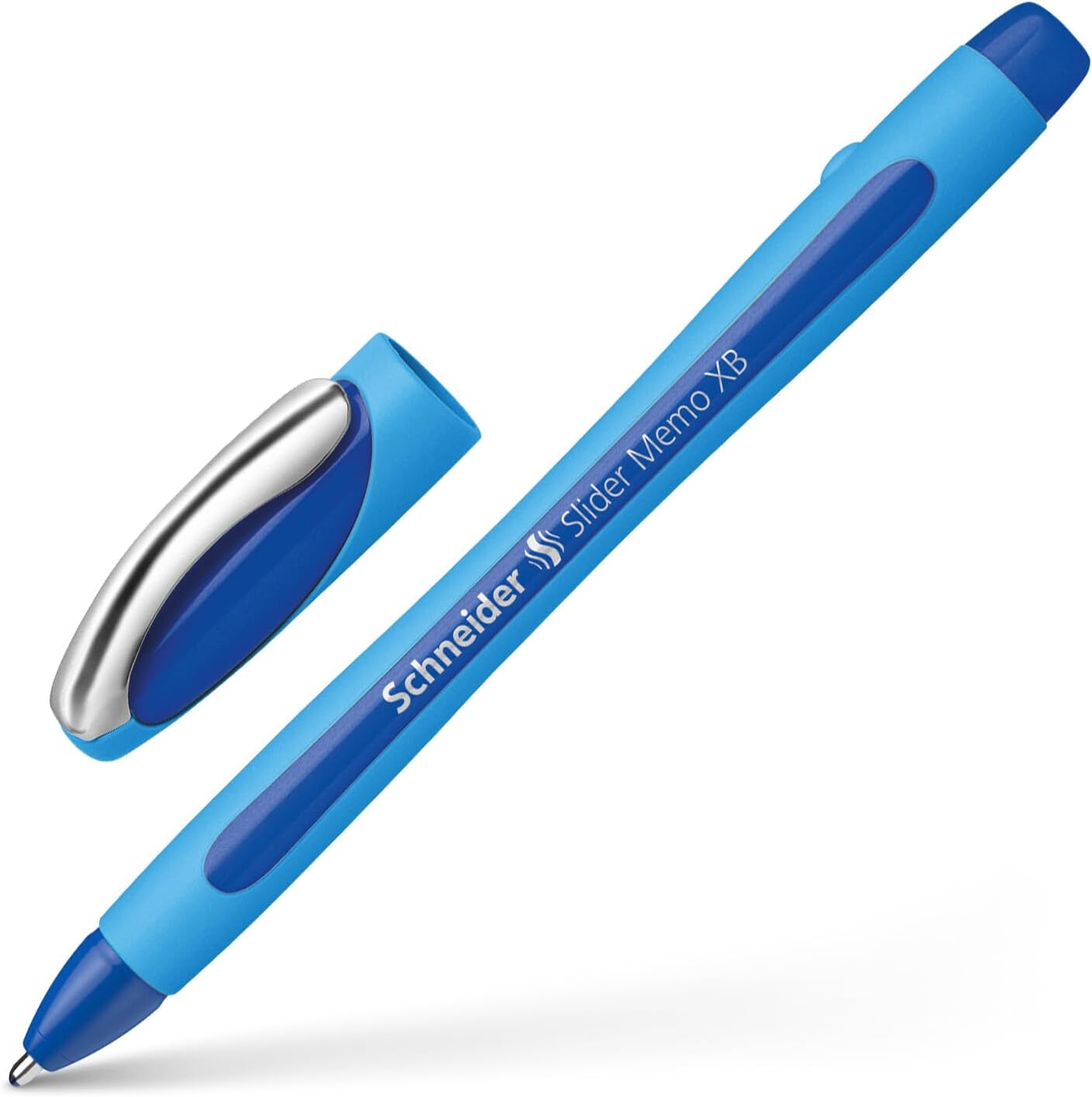 Schneider Slider Memo XB (Extra Broad) Ballpoint Pen, 1.4 mm, Light Blue Barrel, Blue Ink, Blister Pack of 1 Pen (75023)