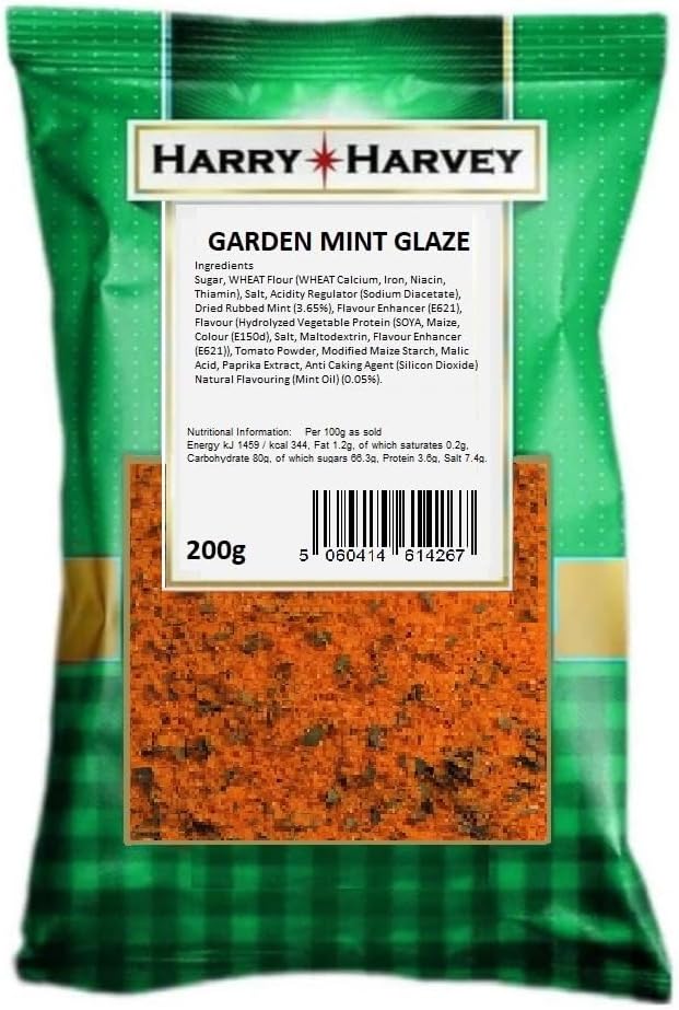 Harry Harvey Garden Mint Meat Glaze, Marinade & Rub - 200g, for Lamb, Chicken, Beef, Pork and Fish. BBQ Butchers Seasoning Spice Mix