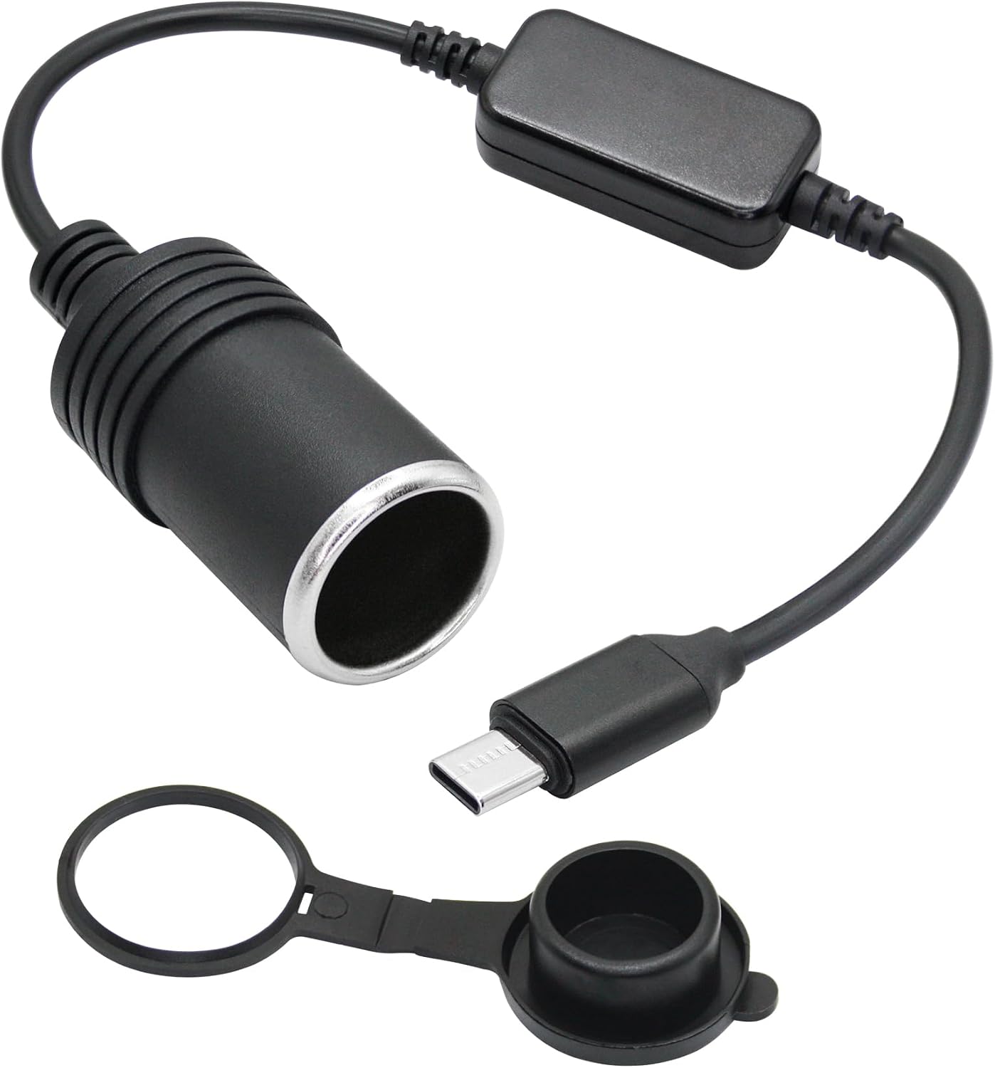 USB C Male to Cigarette Lighter Female Socket Power Cable 1FT, 5V USB Type C to 12V Cigarette Lighter Socket Female Converter Adapter with Dust Cap, for Dash Cam, GPS and Other 12W Car Electronics