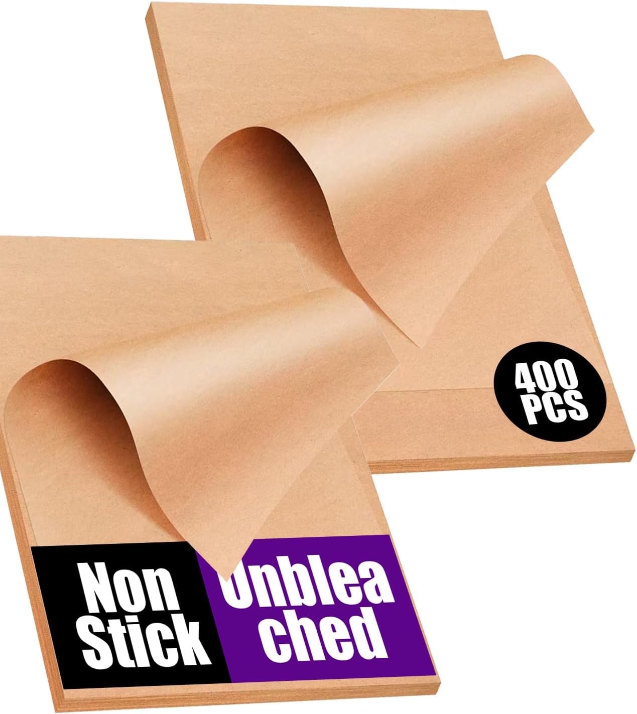 400PCS Unbleached Parchment Paper Sheets for Baking 12x16 Inches, Non-Stick and Non-Toxic Pre-cut Parchment Sheets for Oven, Cooking, Grilling, Air Fryer and Steaming - Fit for Half Sheet Pans, Brown