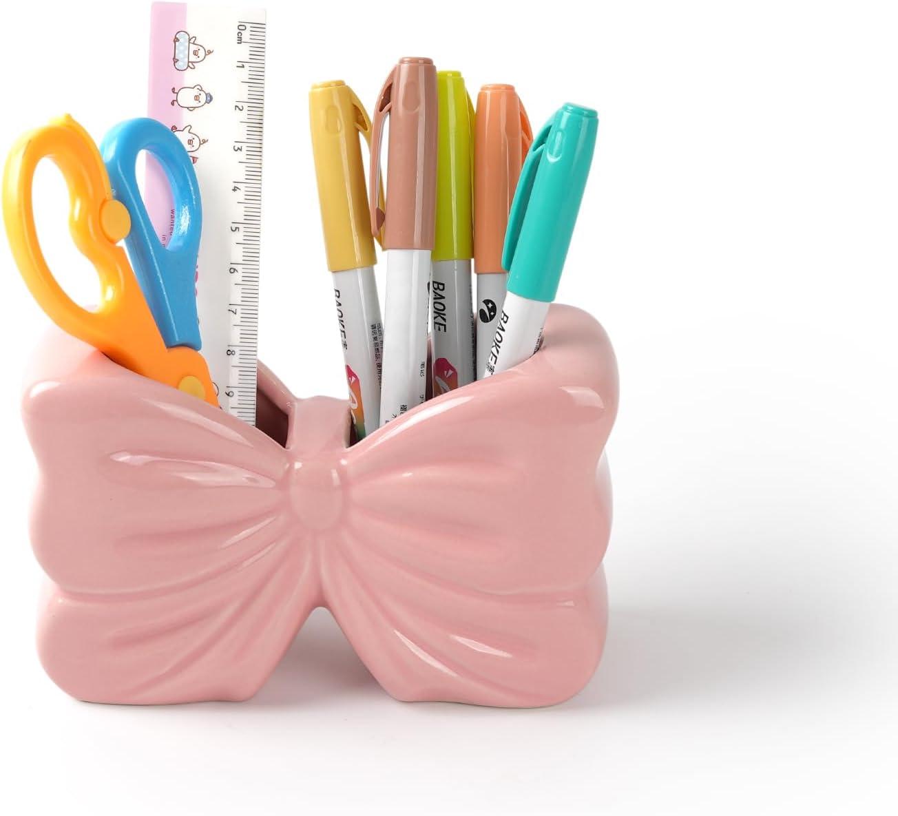 Bow Pencil Holder, Ceramic Pen Holder, Cute Pen Holder for Desk,Stand Makeup Brush Holder, for School, Home, Office Desk Decor(Pink)
