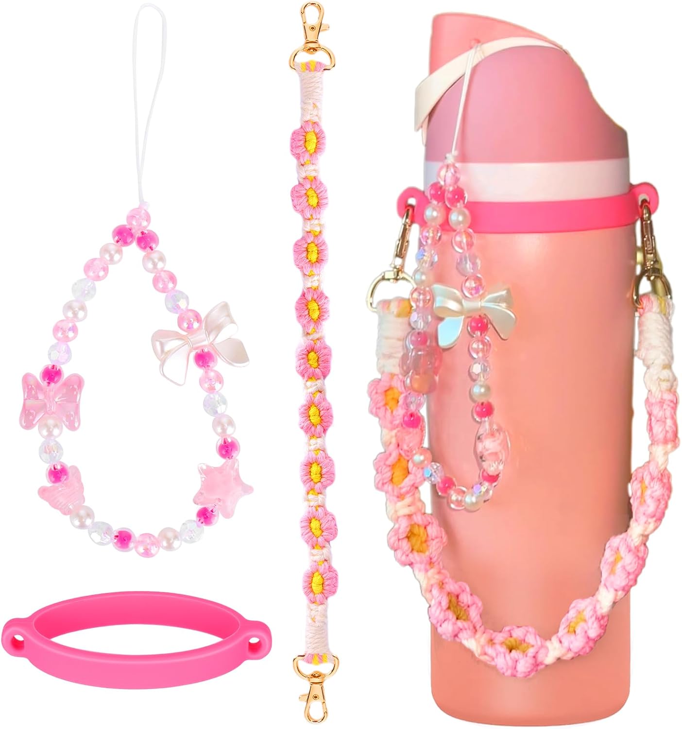 Mity rain Water Bottle Accessories Set for Owala, Including Water Bottle Handle Strap,Bohemian Style Personality and Easy to Carry